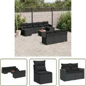 The Living Store 11-tlg. Garten-Sofagarnitur mit Kissen Schwarz Poly Rattan