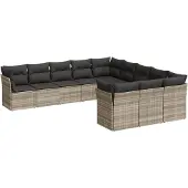 Syfax 11-tlg. Garten-Sofagarnitur mit Kissen Hellgrau Poly Rattan