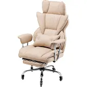 SucceBuy Chefsessel Bürostuhl mit hoher Rückenlehne, Fußstütze und abnehmbaren Armlehnen, Braun
