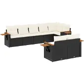 Syfax 8-tlg. Garten-Sofagarnitur mit Kissen Schwarz Poly Rattan