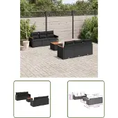 The Living Store 7-tlg. Garten-Sofagarnitur mit Kissen Schwarz Poly Rattan