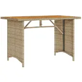 Syfax Gartentisch mit Holzplatte Beige 110x68x70 cm Poly Rattan