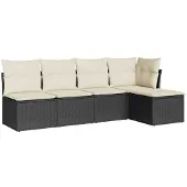 Syfax 5-tlg. Garten-Sofagarnitur mit Kissen Schwarz Poly Rattan
