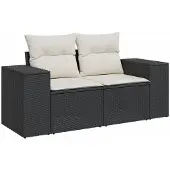 Syfax Gartensofa mit Kissen 2-Sitzer Schwarz Poly Rattan