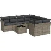 Syfax 9-tlg. Garten-Sofagarnitur mit Kissen Grau Poly Rattan