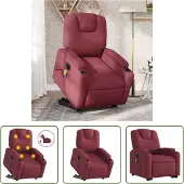 The Living Store Elektrischer Massagesessel mit Aufstehhilfe Weinrot Stoff