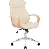 CLP Bürostuhl ergonomisch Melilla, Höhenverstellbar und Drehbar, mit kippbarer Rückenlehne und Armlehnen aus Kunstleder, Schreibtischstuhl, Farbe: natur/creme