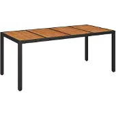 Syfax Gartentisch mit Holzplatte Schwarz 190x90x75 cm Poly Rattan