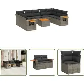 The Living Store 10-tlg. Garten-Sofagarnitur mit Kissen Grau Poly Rattan