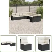 The Living Store 10-tlg. Garten-Sofagarnitur mit Kissen Schwarz Poly Rattan
