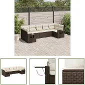 The Living Store 7-tlg. Garten-Sofagarnitur mit Kissen Braun Poly Rattan