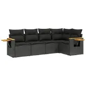 Syfax 5-tlg. Garten-Sofagarnitur mit Kissen Schwarz Poly Rattan
