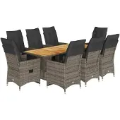 Syfax 9-tlg. Garten-Bistro-Set mit Kissen Grau Poly Rattan