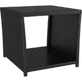 Syfax Beistelltisch mit Glasplatte Schwarz Poly Rattan & Hartglas