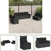 The Living Store 8-tlg. Garten-Sofagarnitur mit Kissen Schwarz Poly Rattan