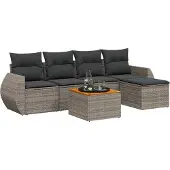Syfax 6-tlg. Garten-Sofagarnitur mit Kissen Grau Poly Rattan