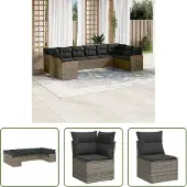 The Living Store 10-tlg. Garten-Sofagarnitur mit Kissen Grau Poly Rattan