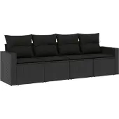 Syfax 4-tlg. Garten-Sofagarnitur mit Kissen Schwarz Poly Rattan
