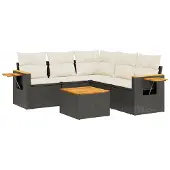 Syfax 6-tlg. Garten-Sofagarnitur mit Kissen Schwarz Poly Rattan