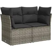 Syfax Gartensofa 2-Sitzer mit Kissen Grau Poly Rattan