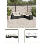 The Living Store 6-tlg. Garten-Sofagarnitur mit Kissen Schwarz Poly Rattan