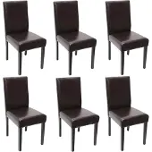 Generique 6er-Set Esszimmerstuhl Stuhl Küchenstuhl Littau Kunstleder, braun, dunkle Beine