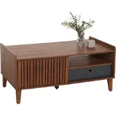 Mendler Couchtisch HWC-M48, Wohnzimmertisch Tisch Sofatisch, 52x114x59cm Walnuss-Optik, Schublade dunkelgrau