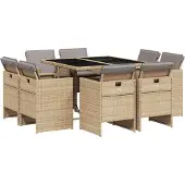 Syfax 9-tlg. Garten-Essgruppe mit Kissen Beigemischung Poly Rattan