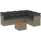 Syfax 7-tlg. Garten-Sofagarnitur mit Kissen Grau Poly Rattan