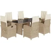 Syfax 7-tlg. Garten-Essgruppe mit Kissen Beige Poly Rattan