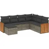 Syfax 7-tlg. Garten-Sofagarnitur mit Kissen Grau Poly Rattan