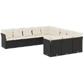 Syfax 11-tlg. Garten-Sofagarnitur mit Kissen Schwarz Poly Rattan