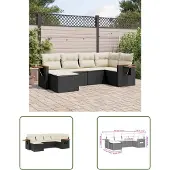 The Living Store 6-tlg. Garten-Sofagarnitur mit Kissen Schwarz Poly Rattan