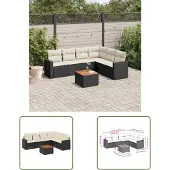 The Living Store 7-tlg. Garten-Sofagarnitur mit Kissen Schwarz Poly Rattan