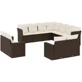 Syfax 11-tlg. Garten-Sofagarnitur mit Kissen Braun Poly Rattan