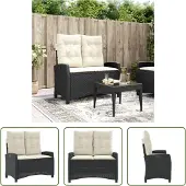 The Living Store Gartenbank Verstellbar mit Kissen Schwarz Poly Rattan
