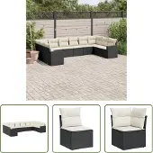The Living Store 10-tlg. Garten-Sofagarnitur mit Kissen Schwarz Poly Rattan