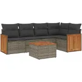 Syfax 6-tlg. Garten-Sofagarnitur mit Kissen Grau Poly Rattan