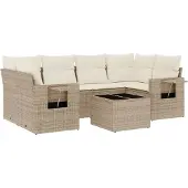 Syfax 7-tlg. Garten-Sofagarnitur mit Kissen Beige Poly Rattan