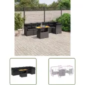 The Living Store 7-tlg. Garten-Sofagarnitur mit Kissen Schwarz Poly Rattan