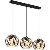 Globo Lighting Hängeleuchte Metall schwarz matt, Metall goldfarben, schwarz patiniert, Acrylkristalle klar, Kabel PVC schwarz, LxBxH: 740x200x1500mm, exkl. 3x E27 40W 230V