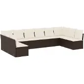 Syfax 10-tlg. Garten-Sofagarnitur mit Kissen Braun Poly Rattan