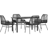 Syfax 5-tlg. Garten-Essgruppe mit Kissen Schwarz Poly Rattan Glas