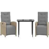 Syfax 3-tlg. Bistro-Set mit Kissen Hellgrau Poly Rattan