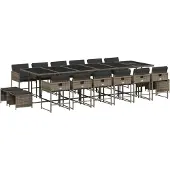 Syfax 17-tlg. Garten-Essgruppe mit Kissen Grau Poly Rattan