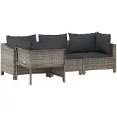 Syfax 4-tlg. Garten-Lounge-Set mit Kissen Grau Poly Rattan
