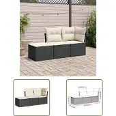 The Living Store 3-tlg. Garten-Sofagarnitur mit Kissen Schwarz Poly Rattan