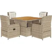 vidaXL 5-tlg. Garten-Essgruppe mit Kissen Beige Poly Rattan