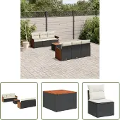 The Living Store 7-tlg. Garten-Sofagarnitur mit Kissen Schwarz Poly Rattan