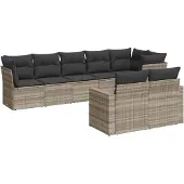 vidaXL 8-tlg. Garten-Sofagarnitur mit Kissen Hellgrau Poly Rattan